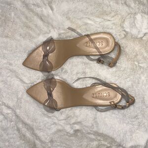 SCHUTZ Tan Heels with Sheer Bow Accent
